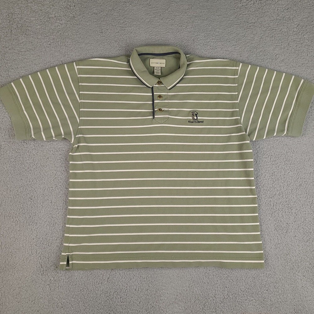 Cutter & Buck Polo Shirt Mens XL Green Striped TPC River Bend Golf